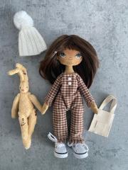 фото Мишель текстильная кукла с зайцем 