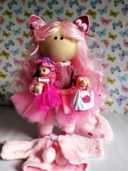 фото Кукла Тильда с розовыми волосами