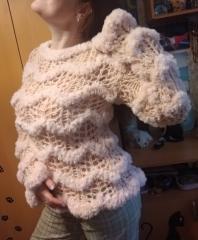 изображение Ажурный пуловер с "меховой" пряжей