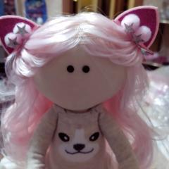 изображение Кукла Тильда с розовыми волосами